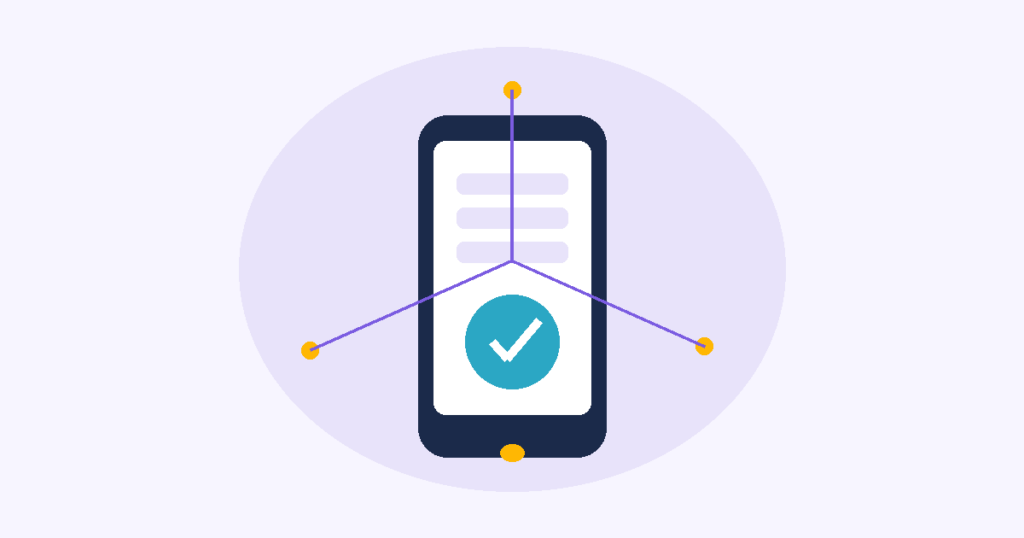Illustration of a mobile payment confirmation connected to a business network