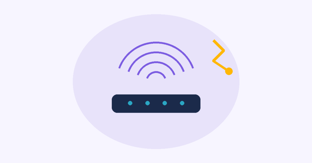 Illustration of a WiFi router with a security shield representing network protection