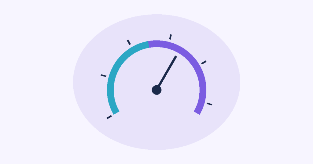 Illustration of a speedometer-style gauge representing dedicated, reliable business internet bandwidth